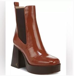 Sam Edelman Circus Stace Platform Booties 7 Cognac Brown Patent Ankle Boots